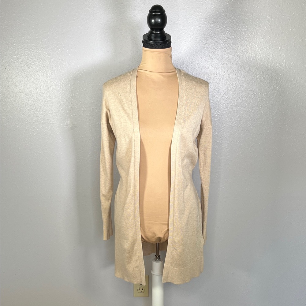 Neutral Open front light knit cardigan XS cozy winter casual quiet luxury office - Picture 2 of 10